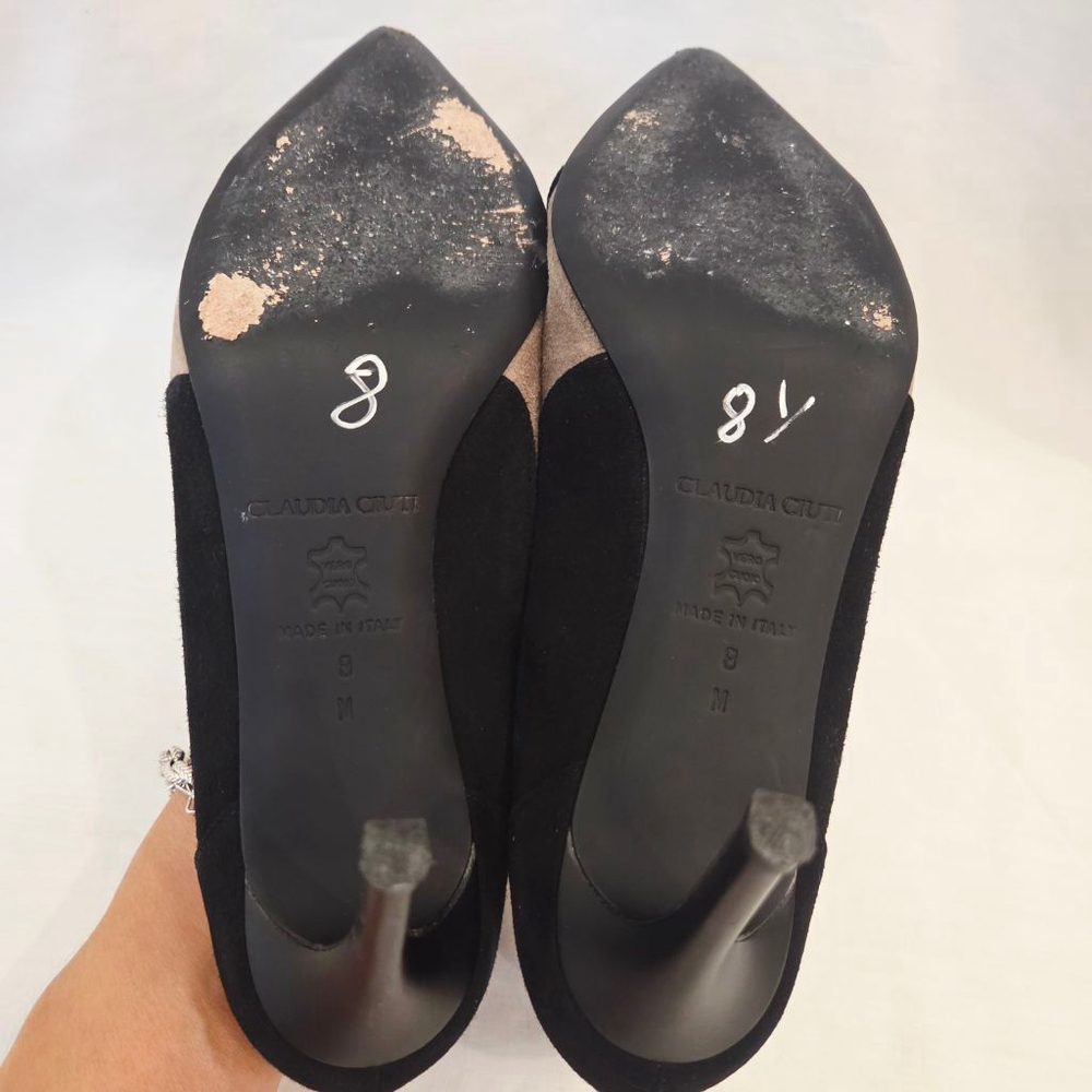 CLAUDIA CIUTI Black Tan Suede Pointed Toe Heels Size 8 - Picture 7 of 9